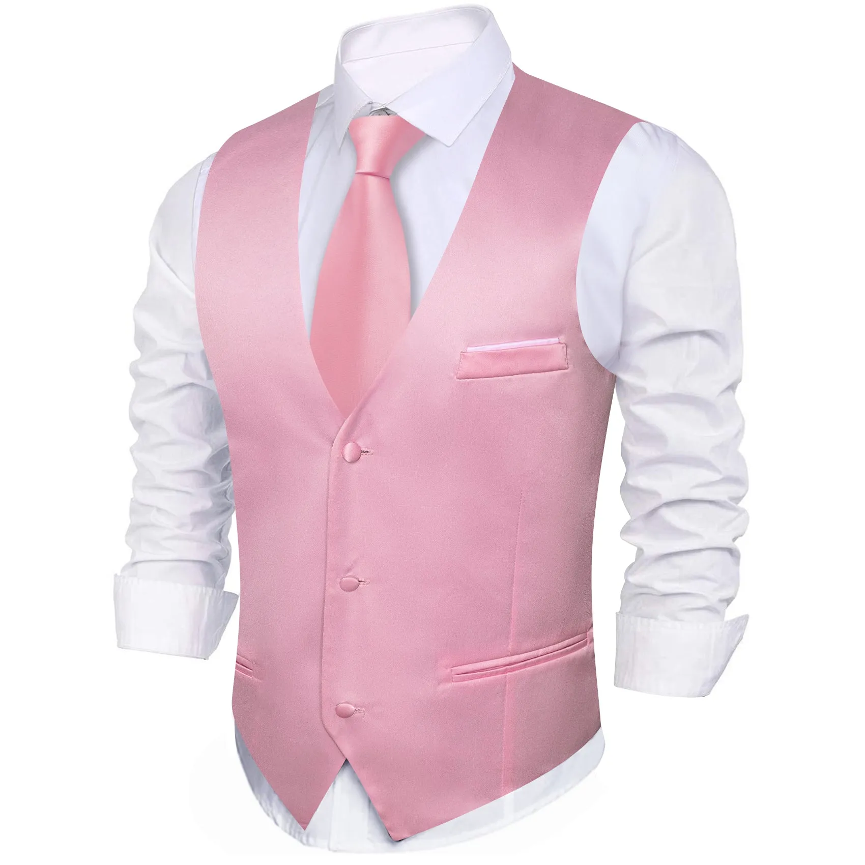Barry.wang Men's Vest Formal Pink Solid Silk Waistcoat Vest Business
