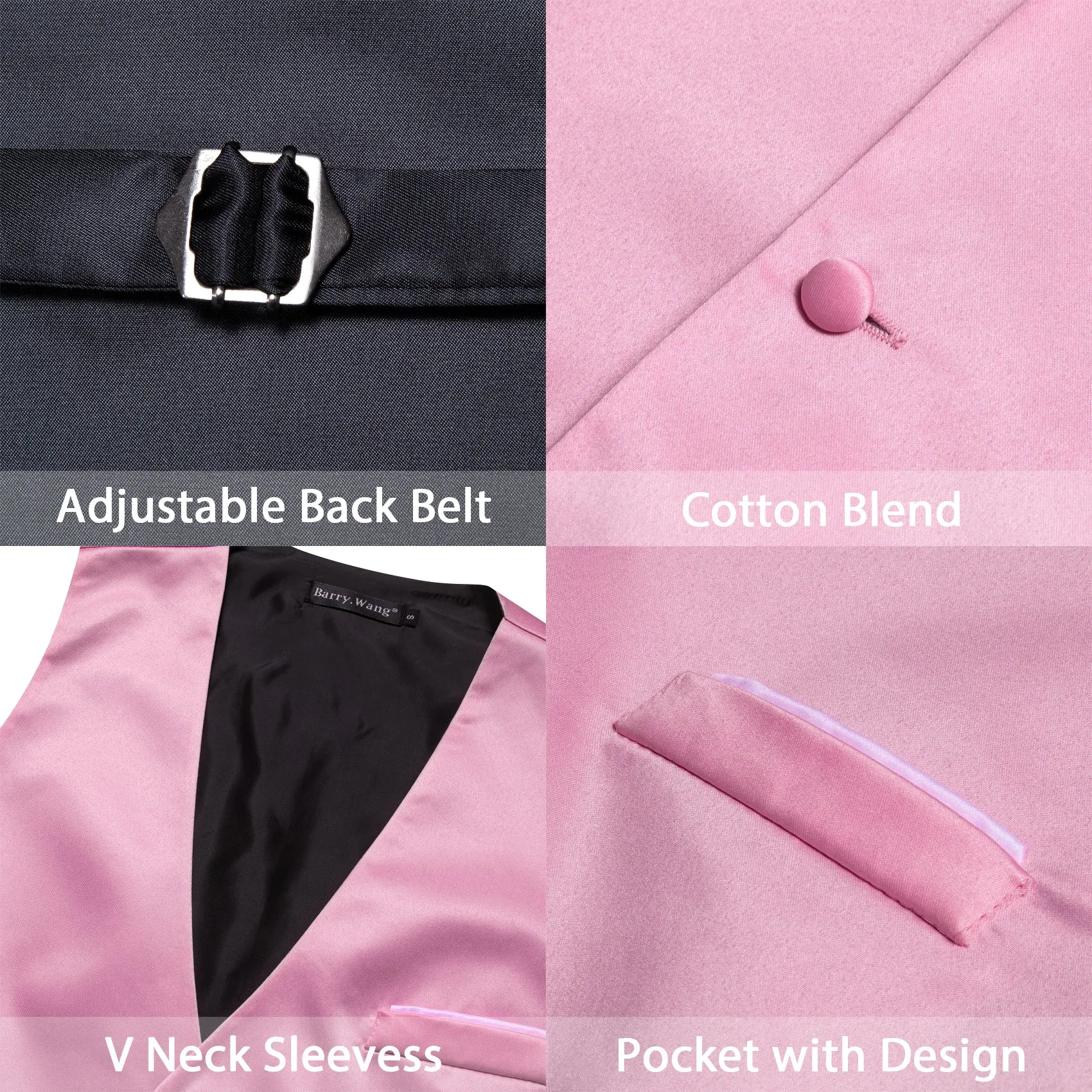 Barry.wang Men's Vest Formal Pink Solid Silk Waistcoat Vest Business