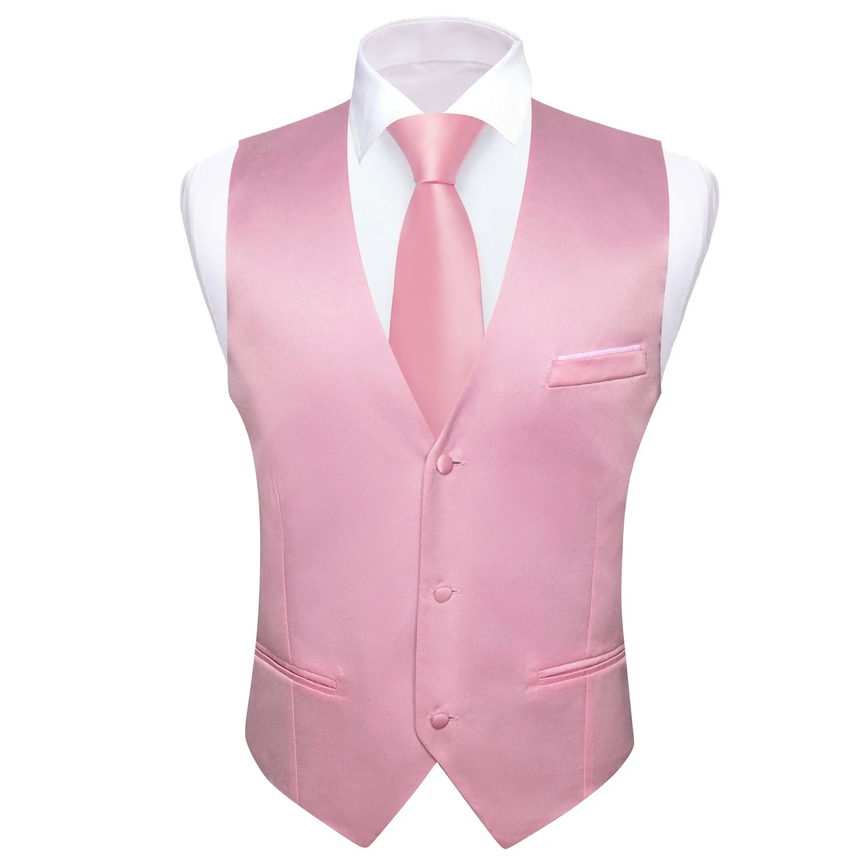 Barry.wang Men's Vest Formal Pink Solid Silk Waistcoat Vest Business