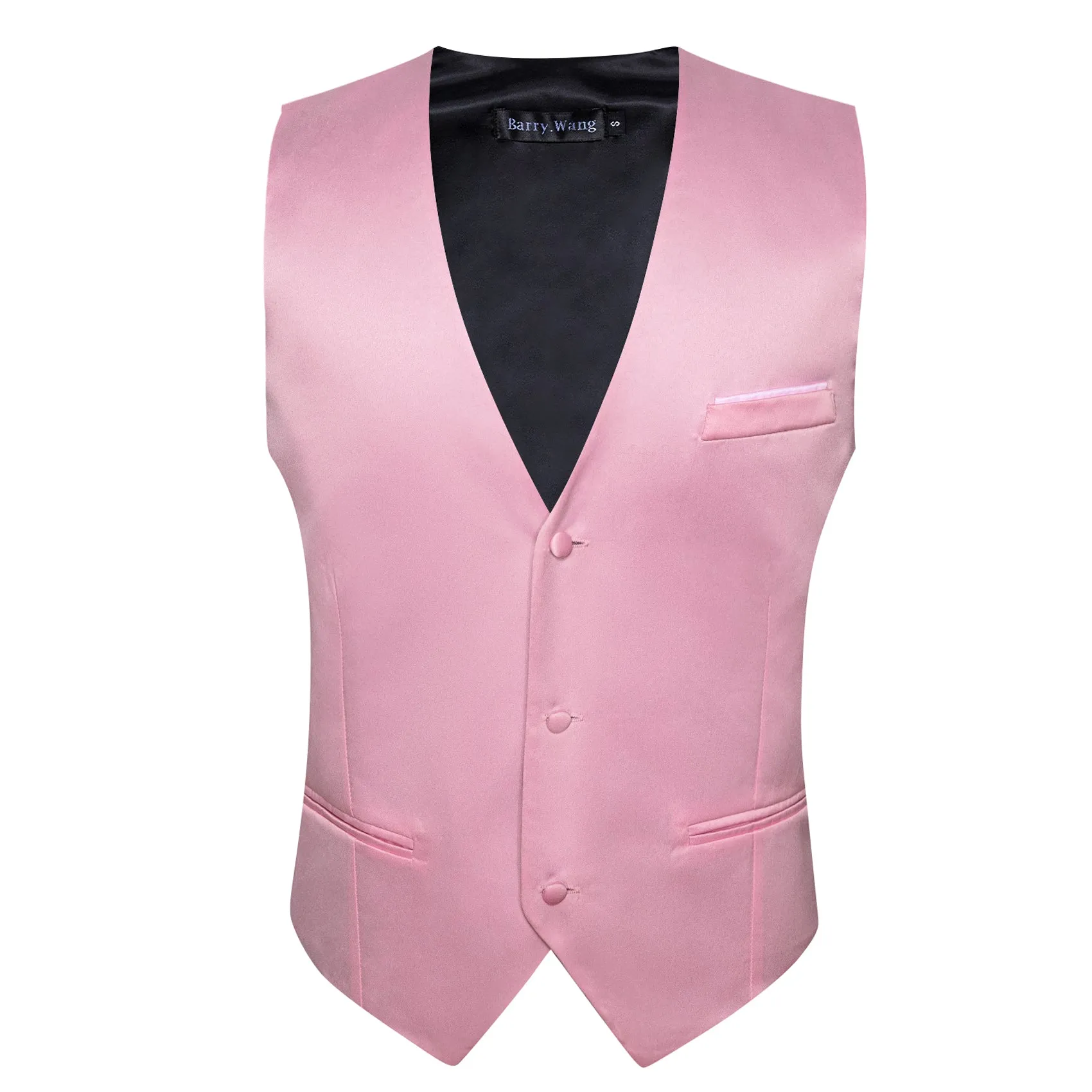 Barry.wang Men's Vest Formal Pink Solid Silk Waistcoat Vest Business