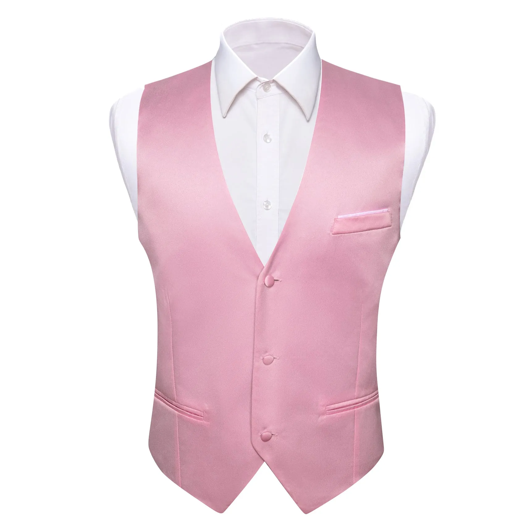 Barry.wang Men's Vest Formal Pink Solid Silk Waistcoat Vest Business