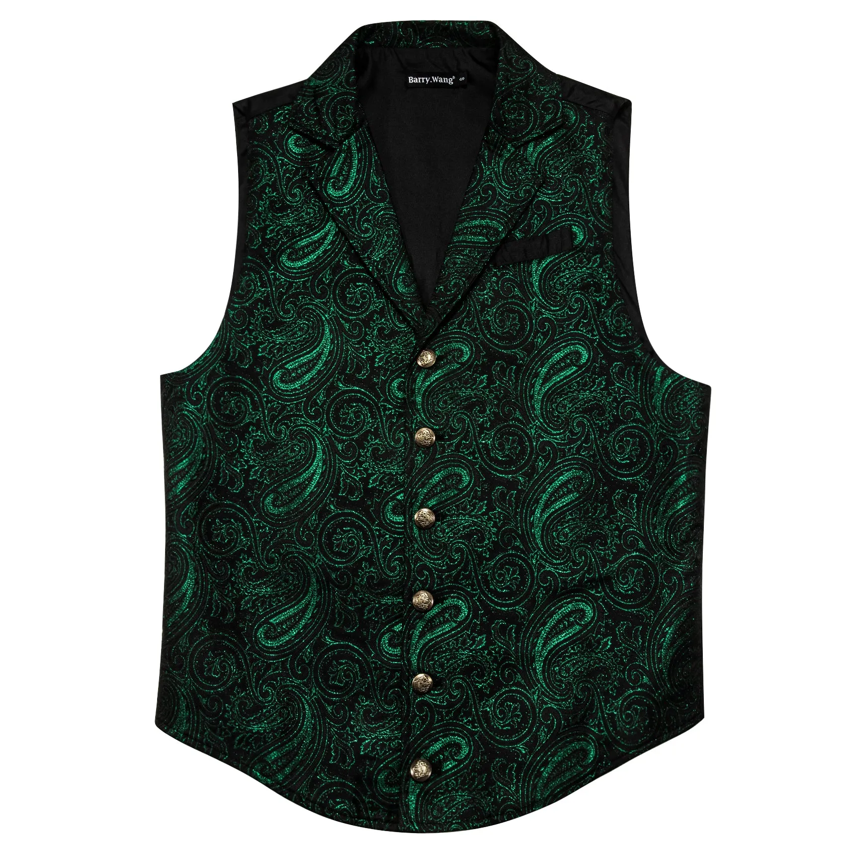 Barry.wang Men's Vest Green Paisley Jacquard Floral Silk Waistcoat Vest