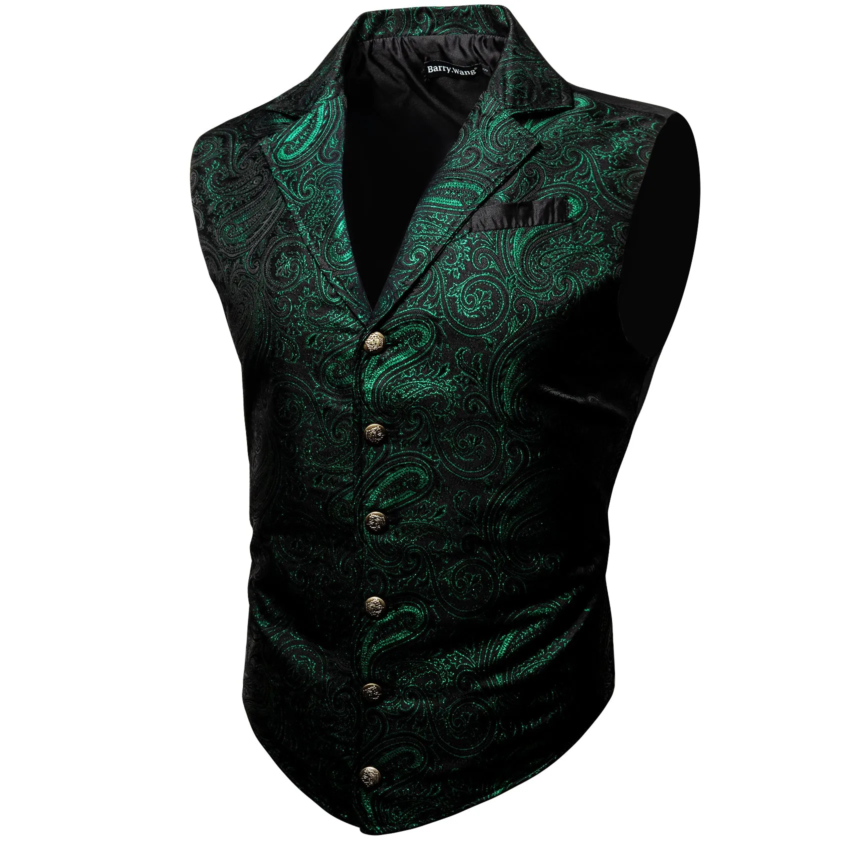 Barry.wang Men's Vest Green Paisley Jacquard Floral Silk Waistcoat Vest