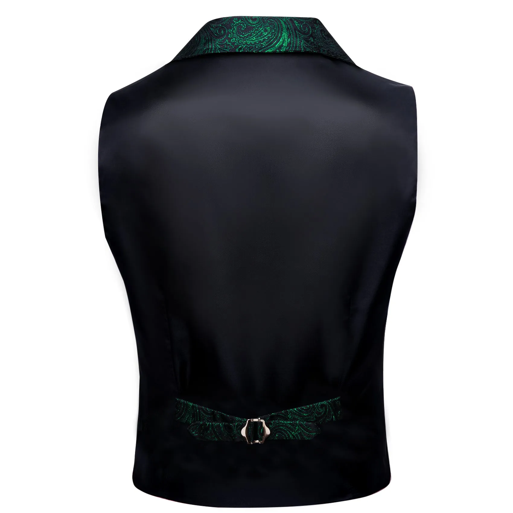 Barry.wang Men's Vest Green Paisley Jacquard Floral Silk Waistcoat Vest