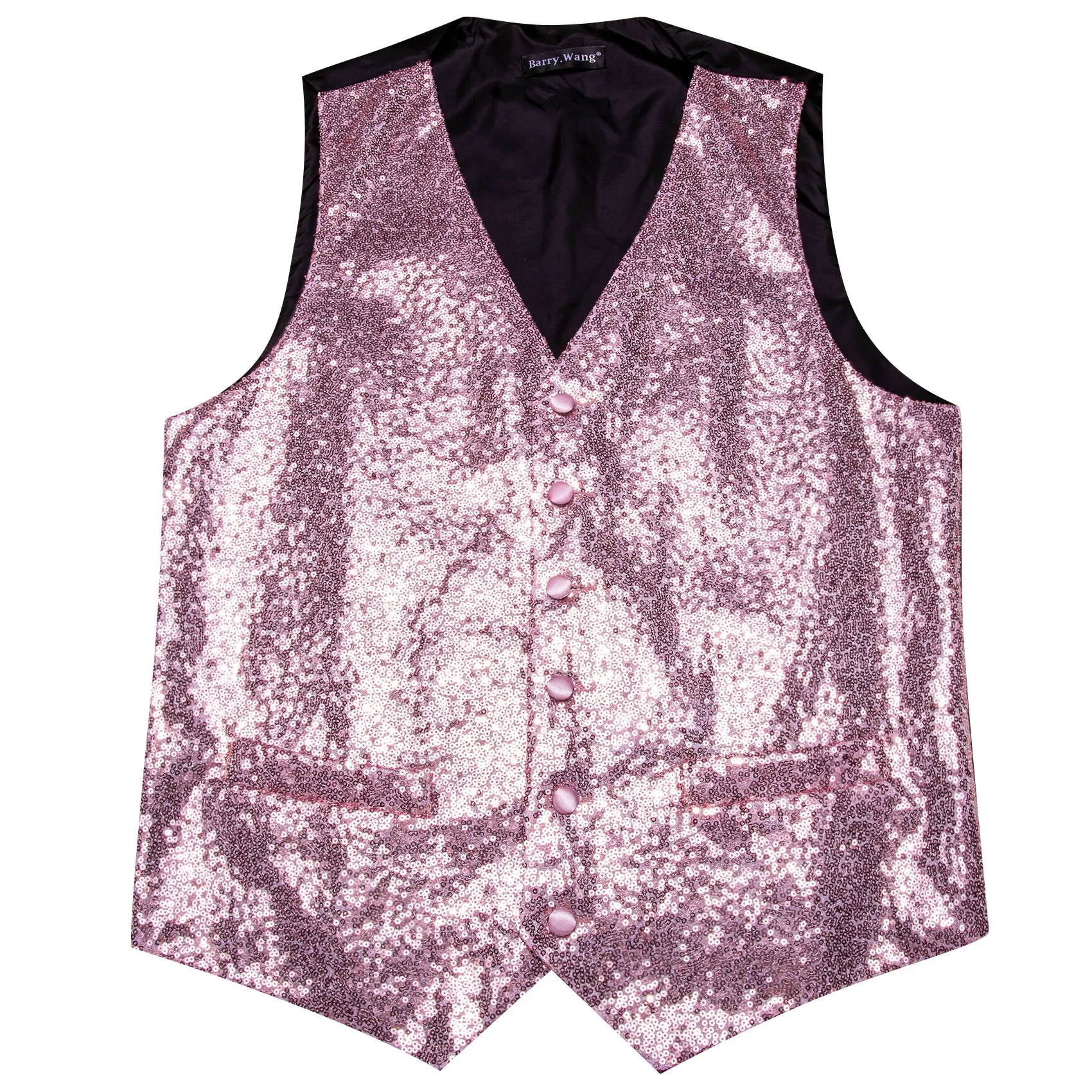 Barry.wang Men's Vest Pink Shining Bow tie Waistcoat Vest Set for Party