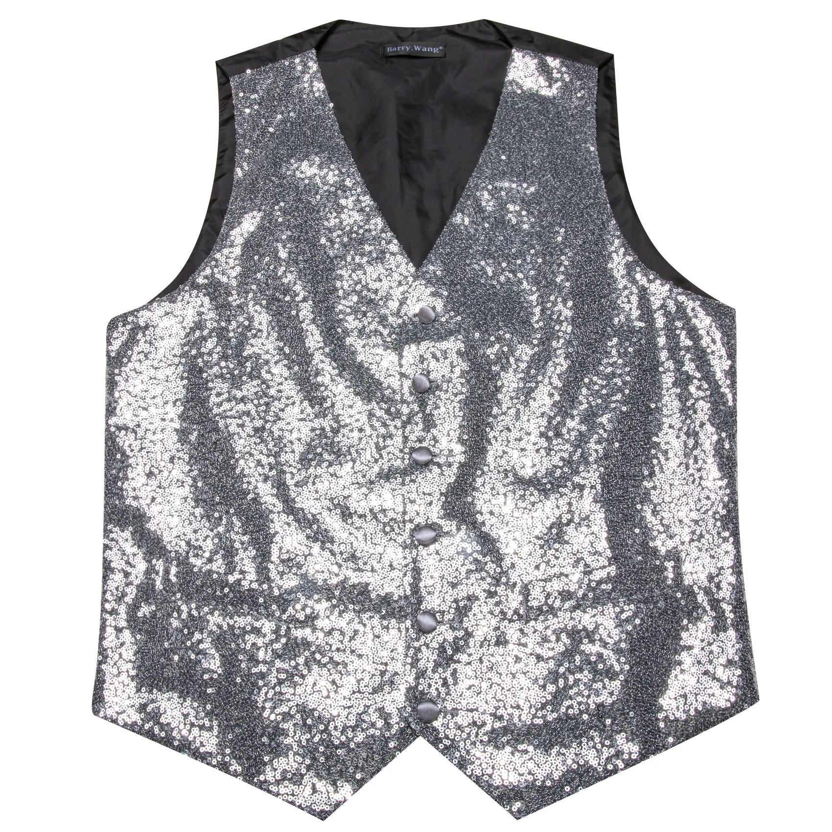 Barry.wang Men's Vest Shining Silver Bow tie Waistcoat Vest Set for Men