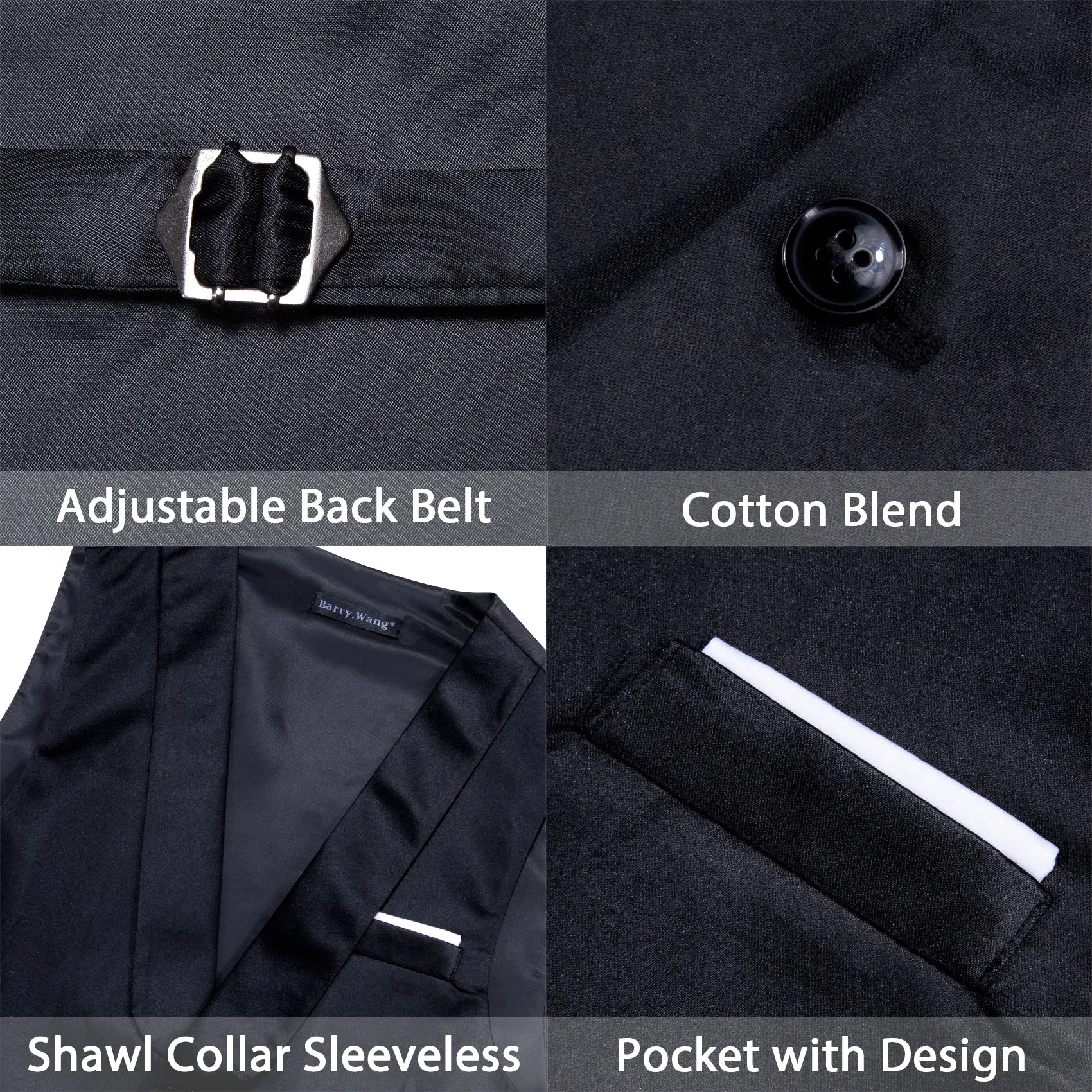 Barry.wang Novetly Black Solid Vest Waistcoat Set