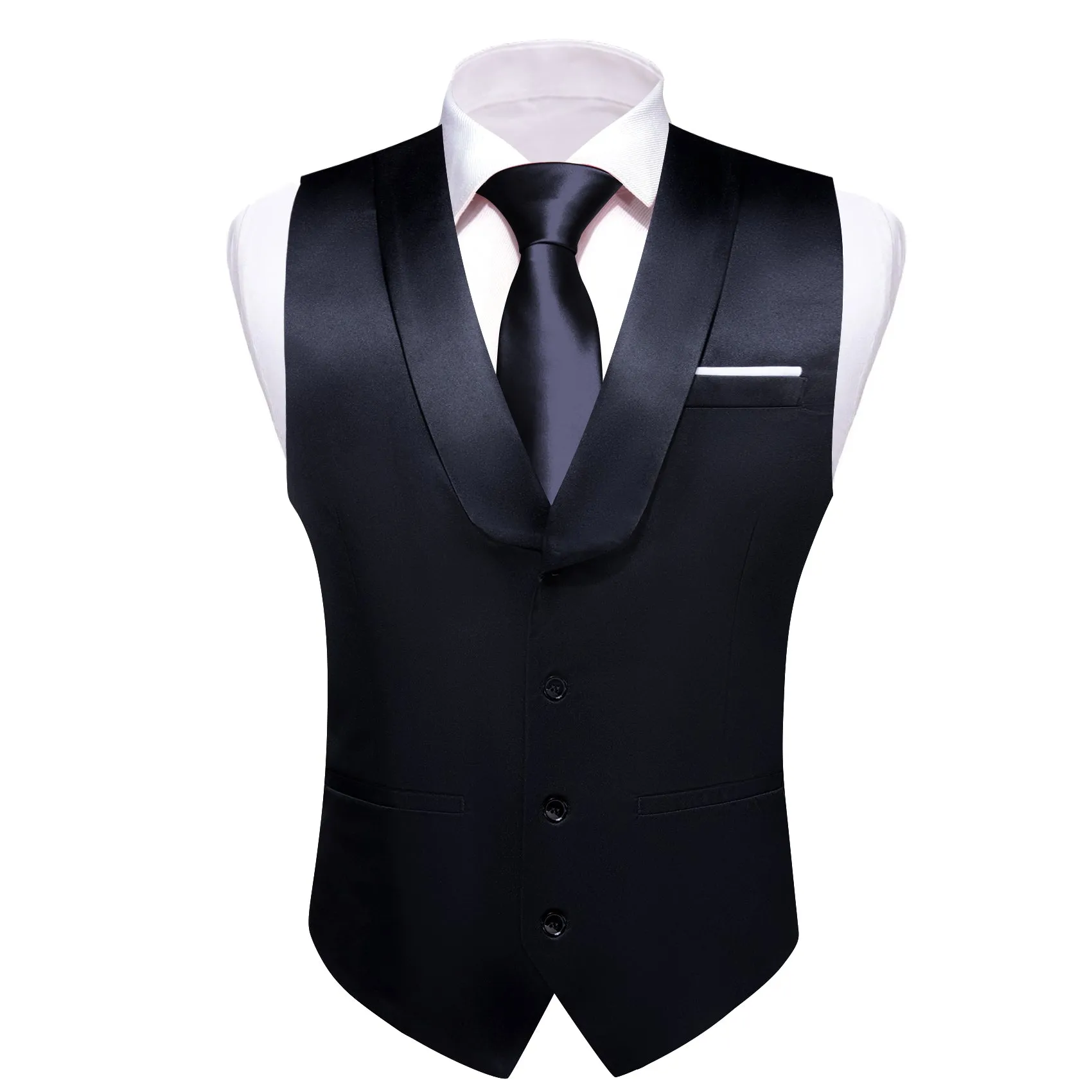 Barry.wang Novetly Black Solid Vest Waistcoat Set