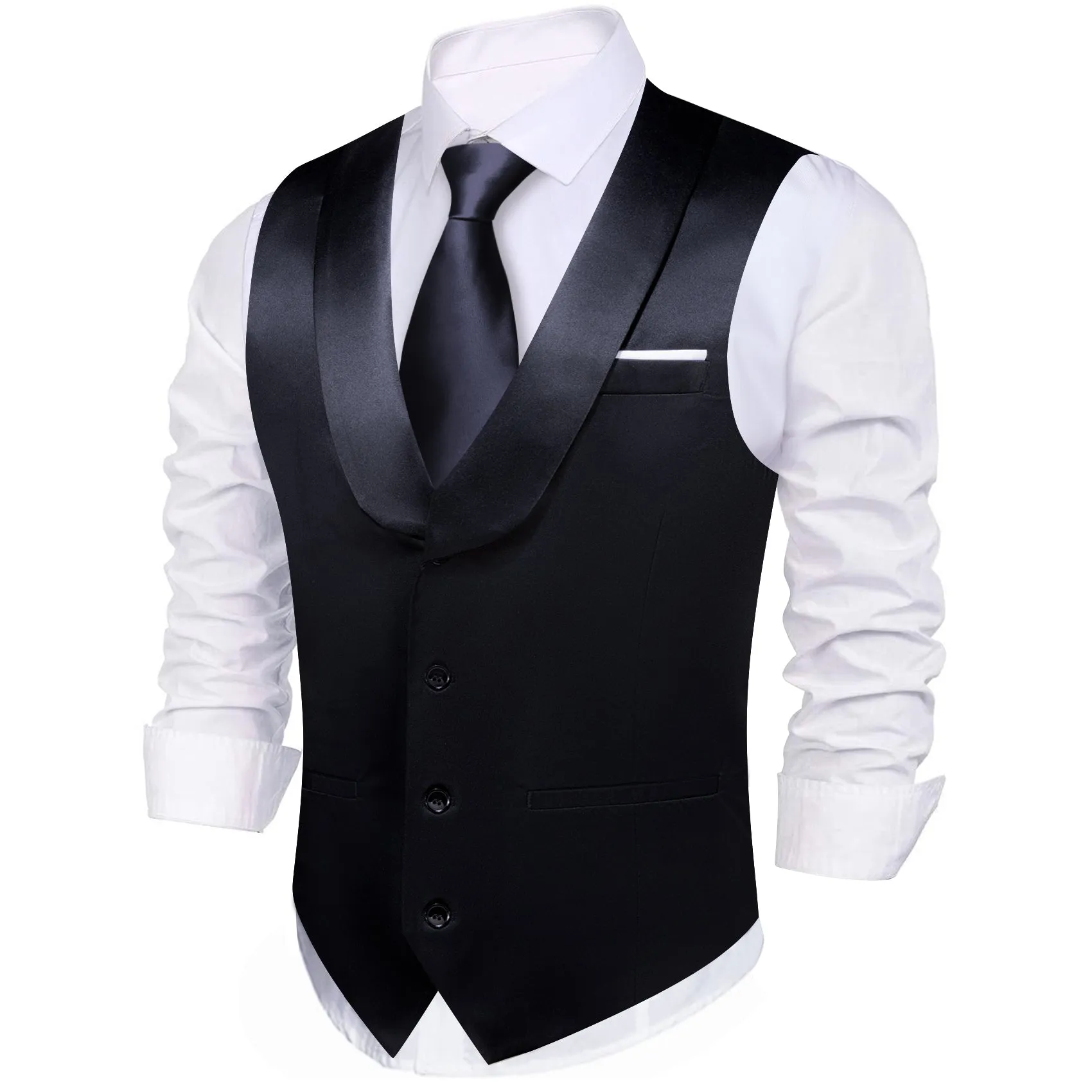 Barry.wang Novetly Black Solid Vest Waistcoat Set