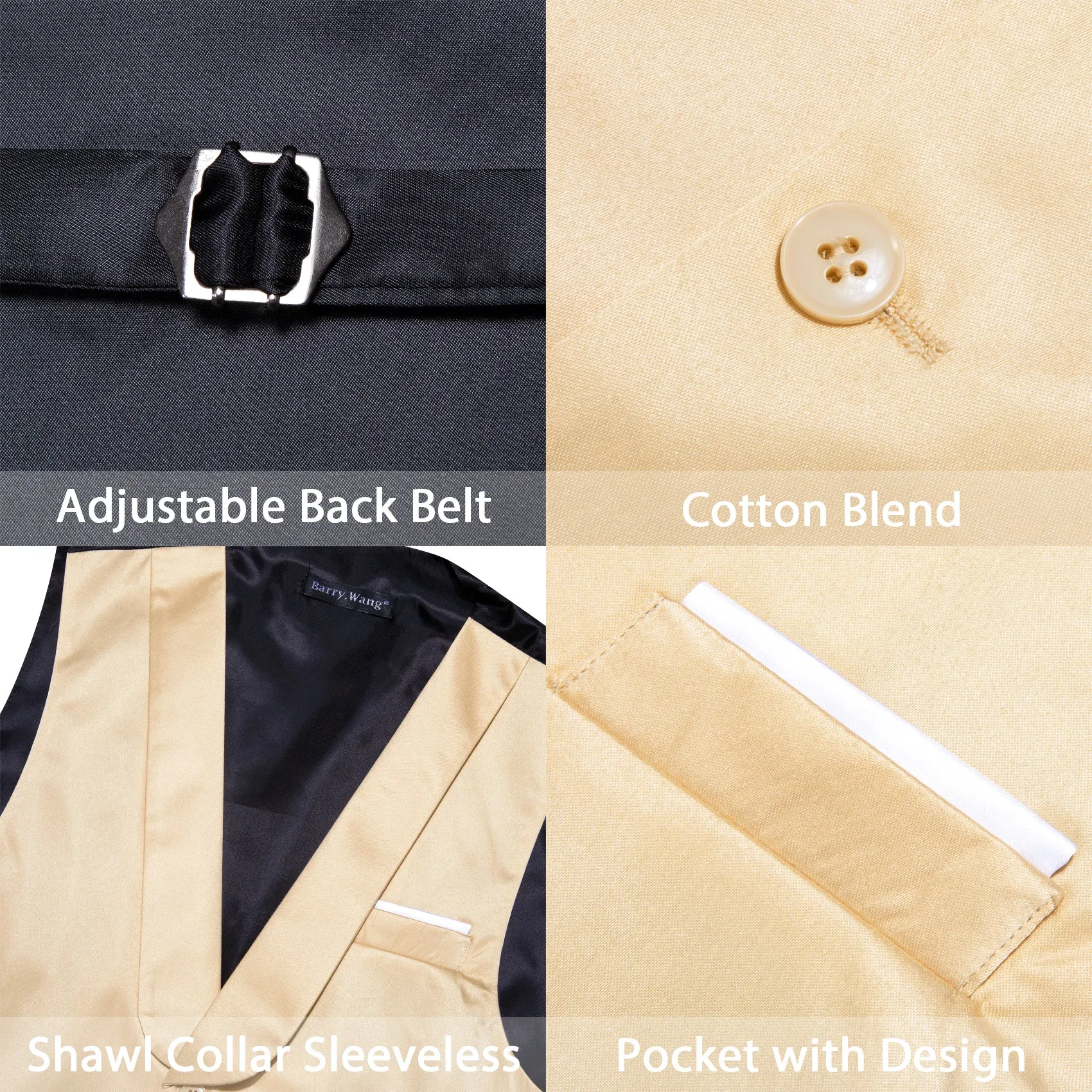 Barry.wang Novetly Gold Solid Vest Waistcoat Set