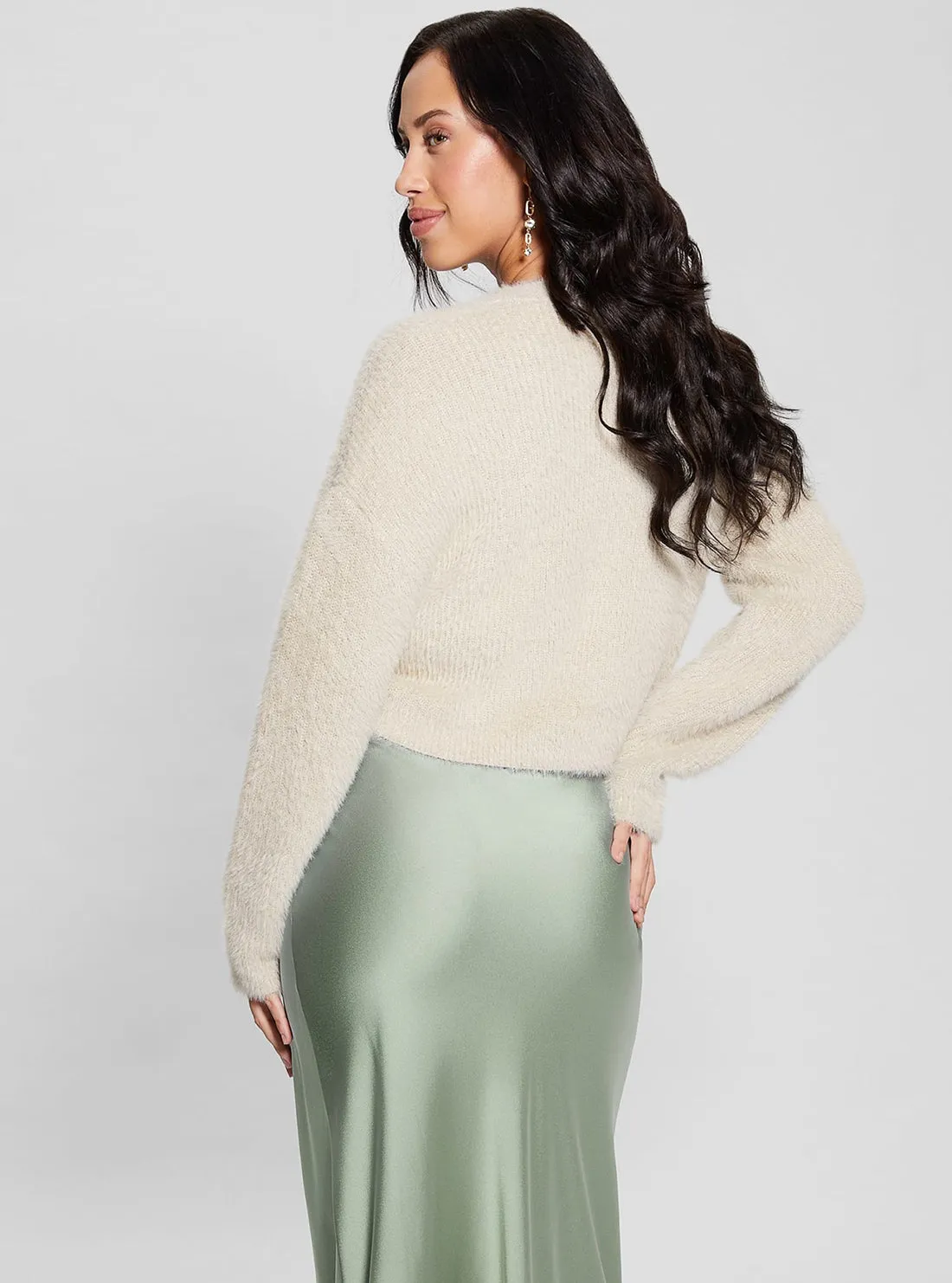 Beige Bow Button Knit Cardigan