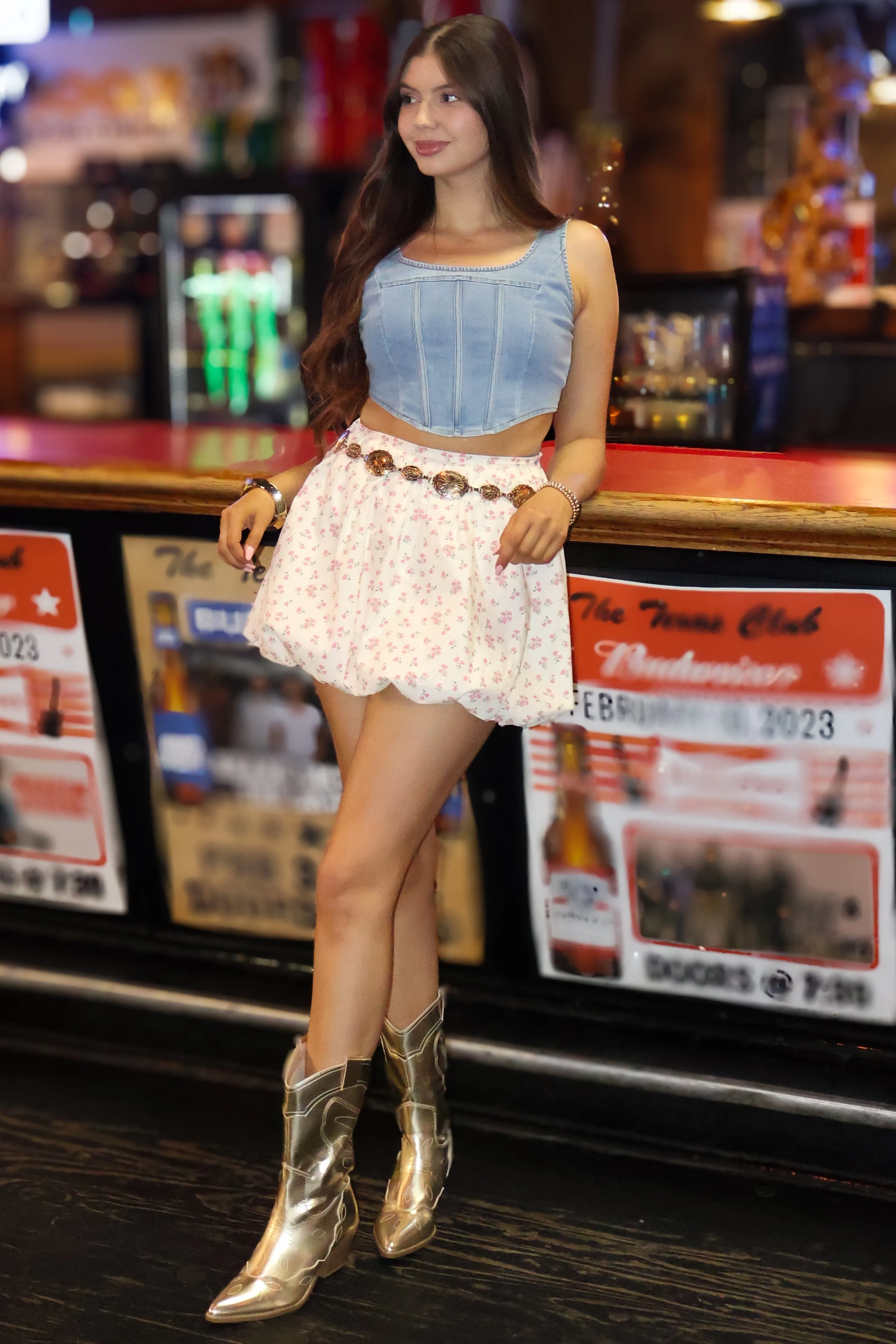 Better Keep Up Square Neck Paneled Denim Top