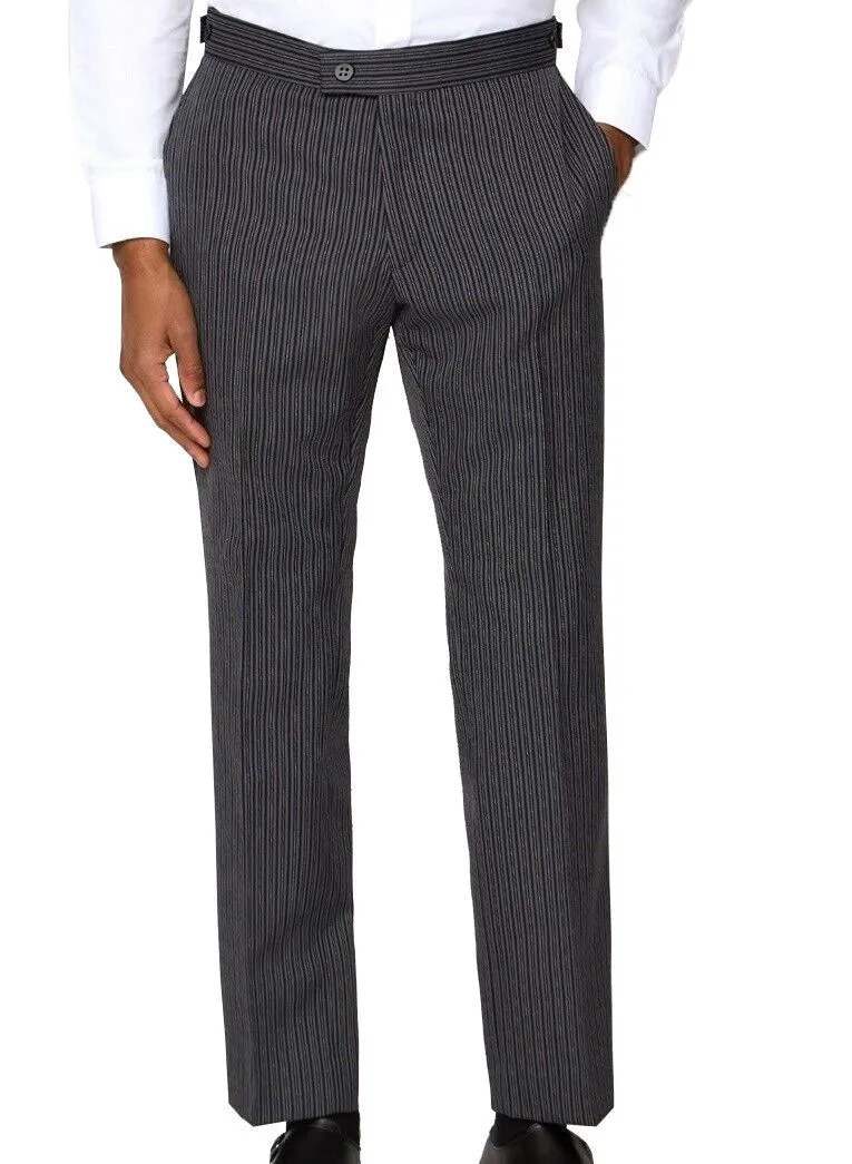 Black 3 Piece Herringbone Tailcoat Suit with Pinstripe Trousers & Grey Waistcoat