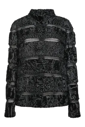Black Reversible Horizontal Swakara Fur Jacket - Netting Detail