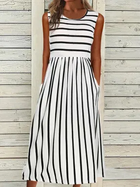 Black White Casual Crew Neck Short Sleeve Knit Dress