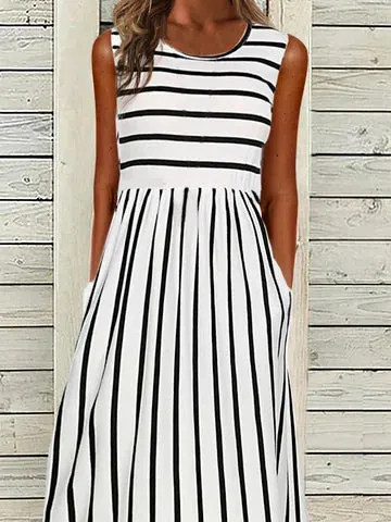 Black White Casual Crew Neck Short Sleeve Knit Dress