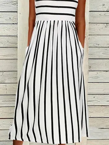 Black White Casual Crew Neck Short Sleeve Knit Dress