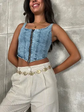 Blue Corset Denim Top