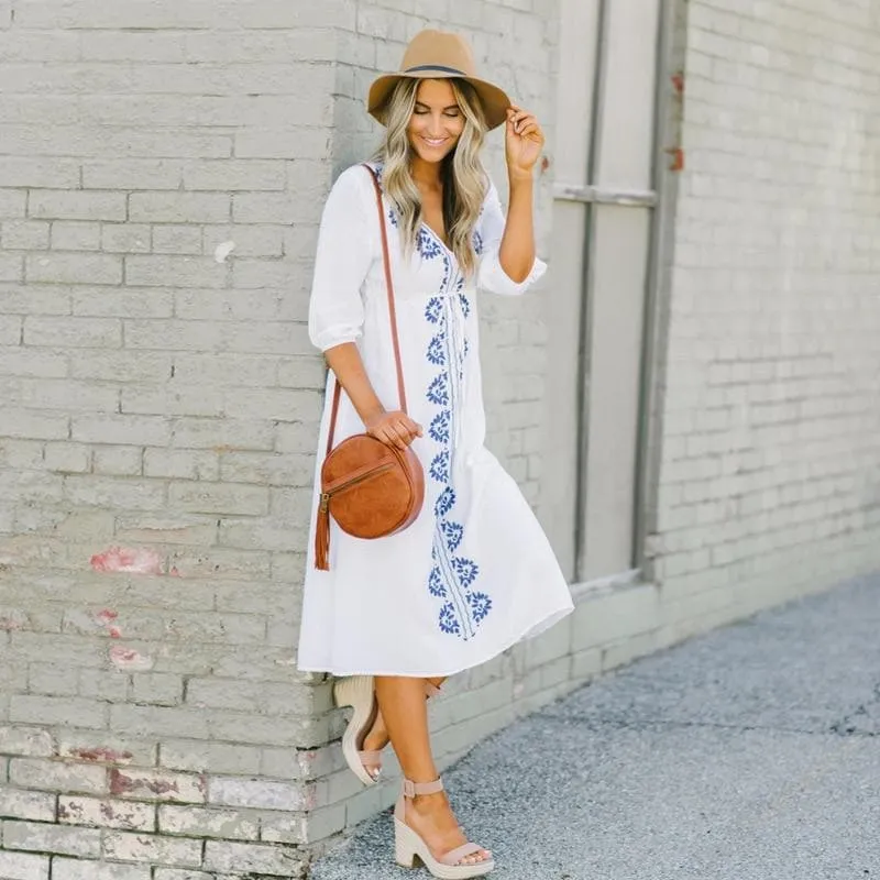 Bohemian V-Neck Loose Dress
