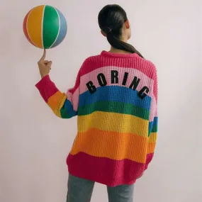 BORING Letters Rainbow Striped Cardigan