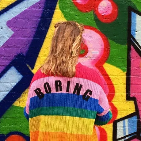 BORING Letters Rainbow Striped Cardigan