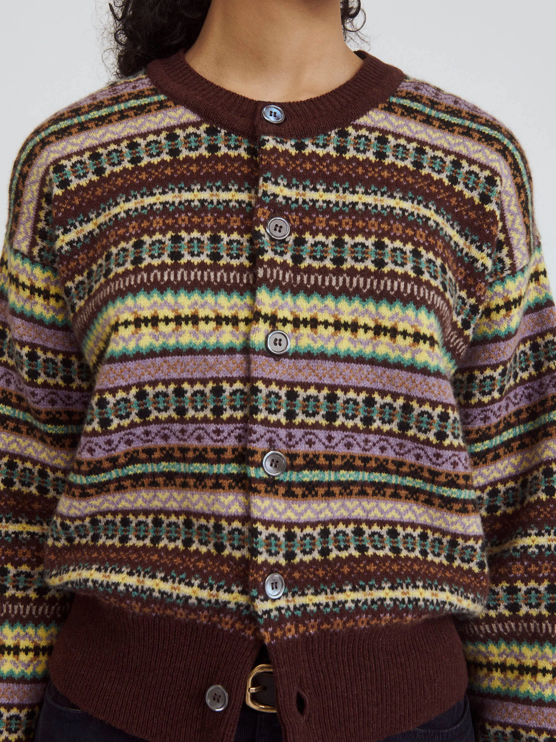Burgundy multi Ada fairisle cardigan