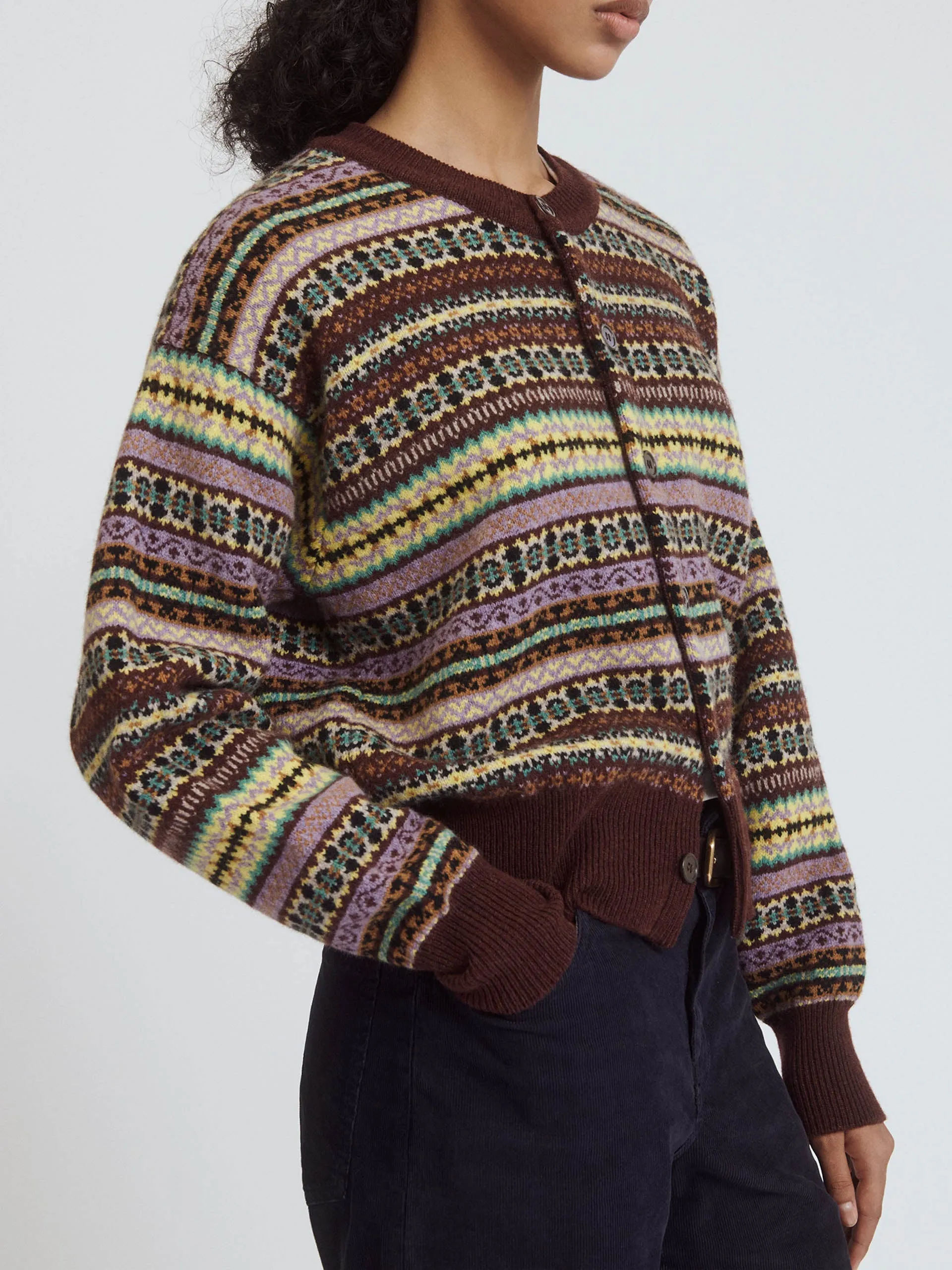 Burgundy multi Ada fairisle cardigan