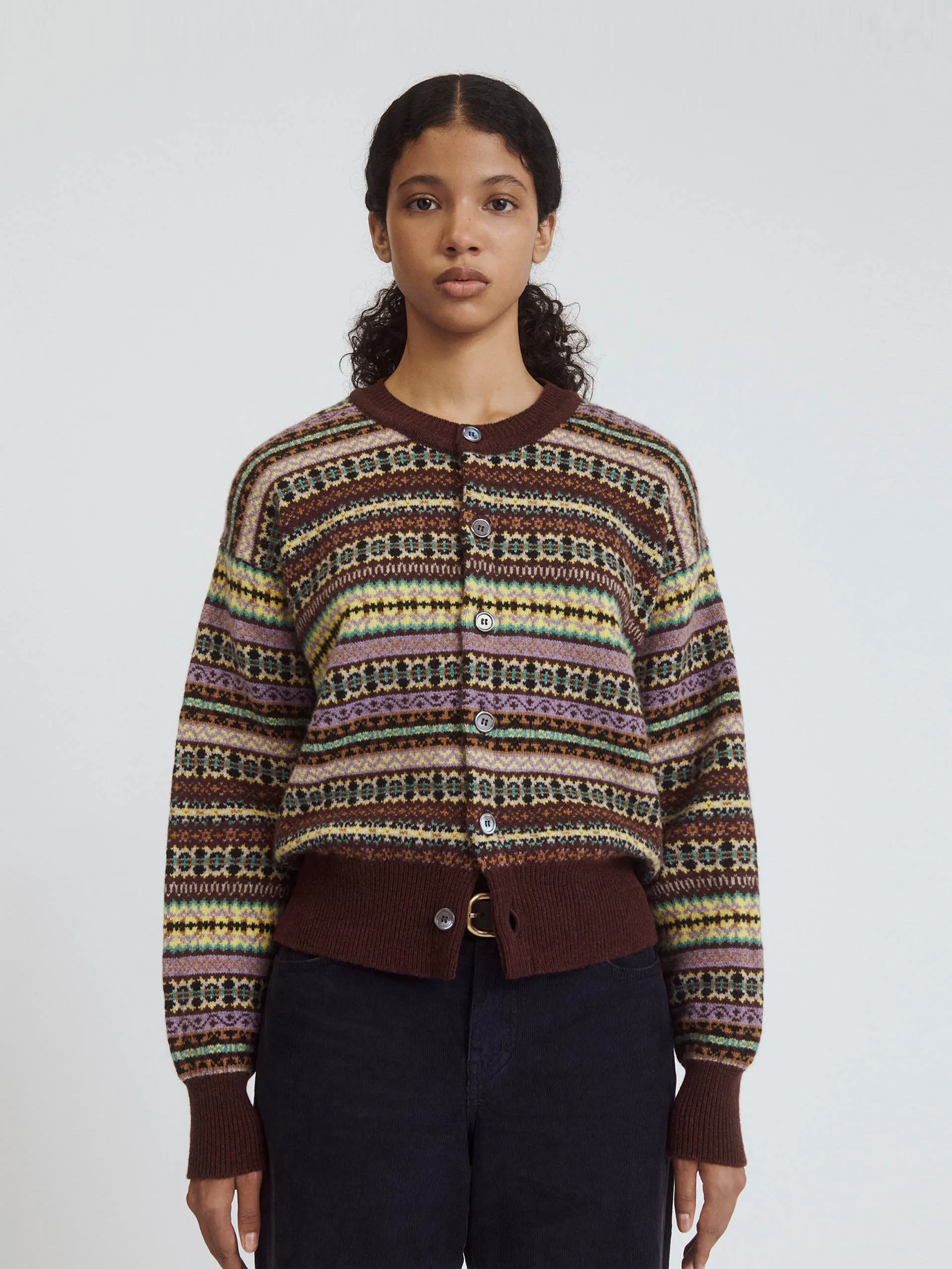 Burgundy multi Ada fairisle cardigan