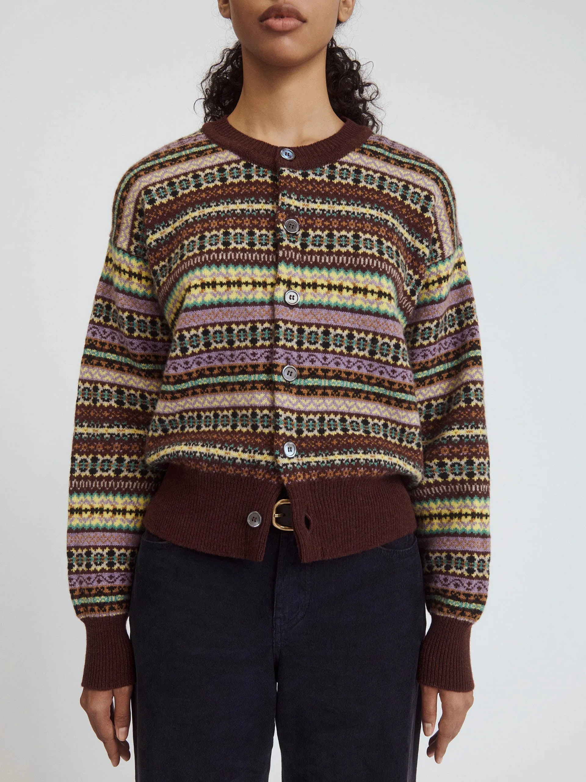 Burgundy multi Ada fairisle cardigan