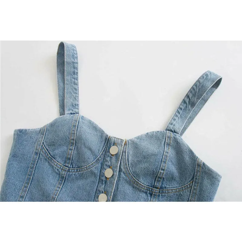 Button-up Denim Crop Top