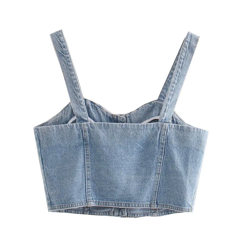 Button-up Denim Crop Top
