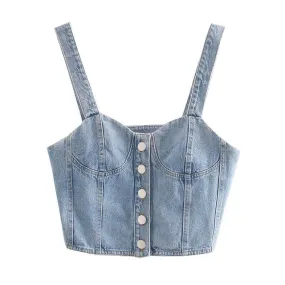 Button-up Denim Crop Top