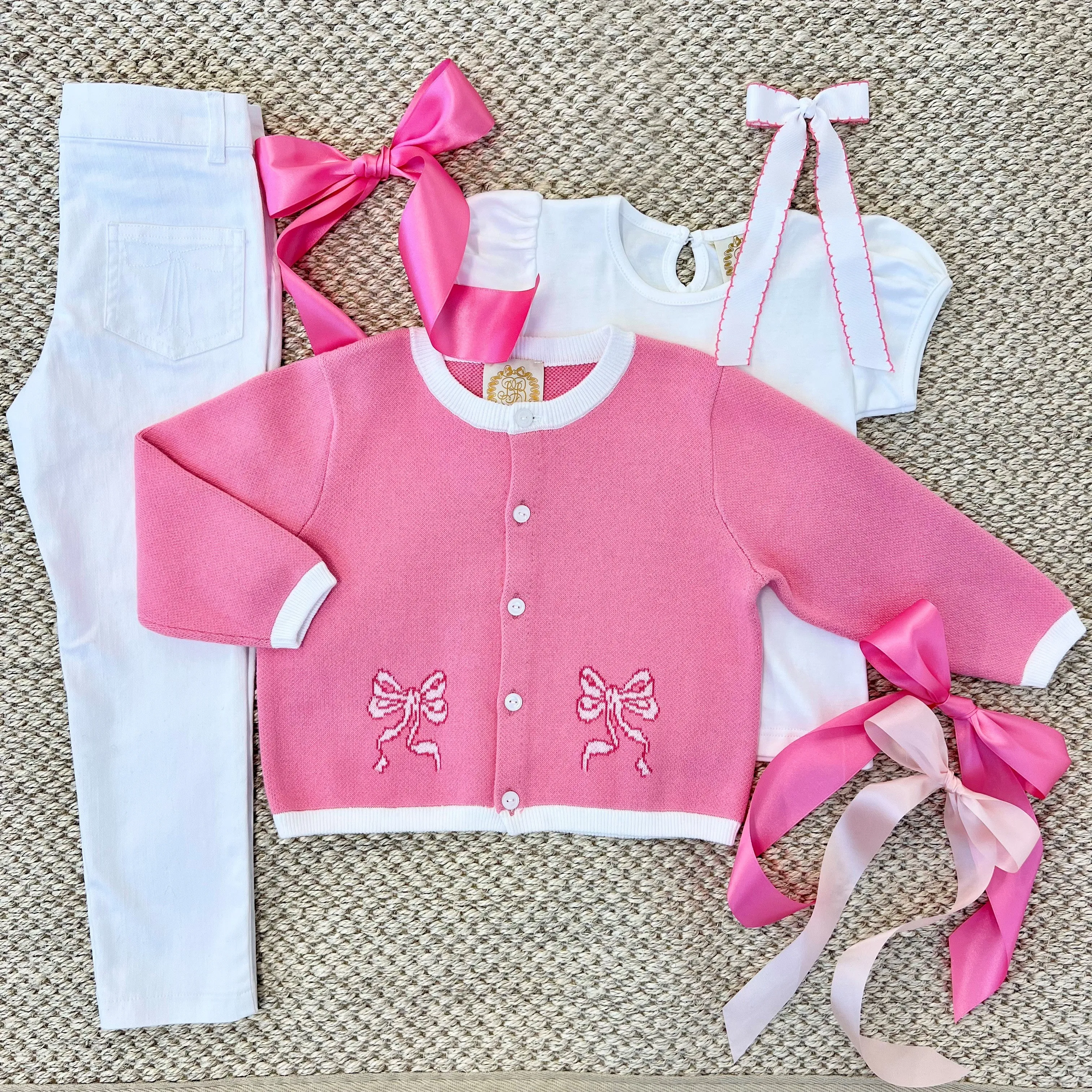 Cambridge Cardigan - Hamptons Hot Pink with Bows