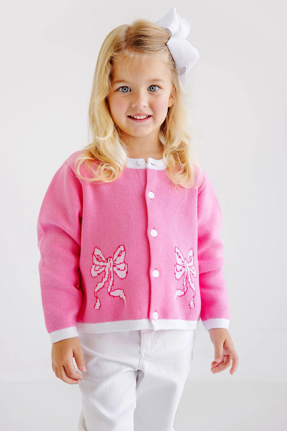 Cambridge Cardigan - Hamptons Hot Pink with Bows