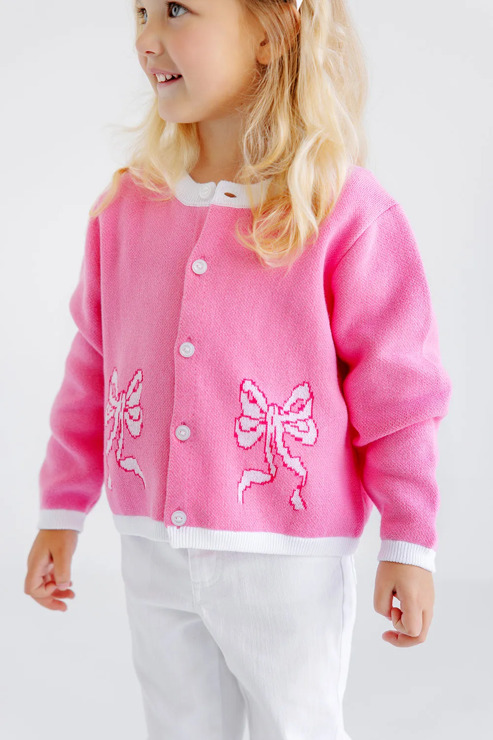 Cambridge Cardigan - Hamptons Hot Pink with Bows