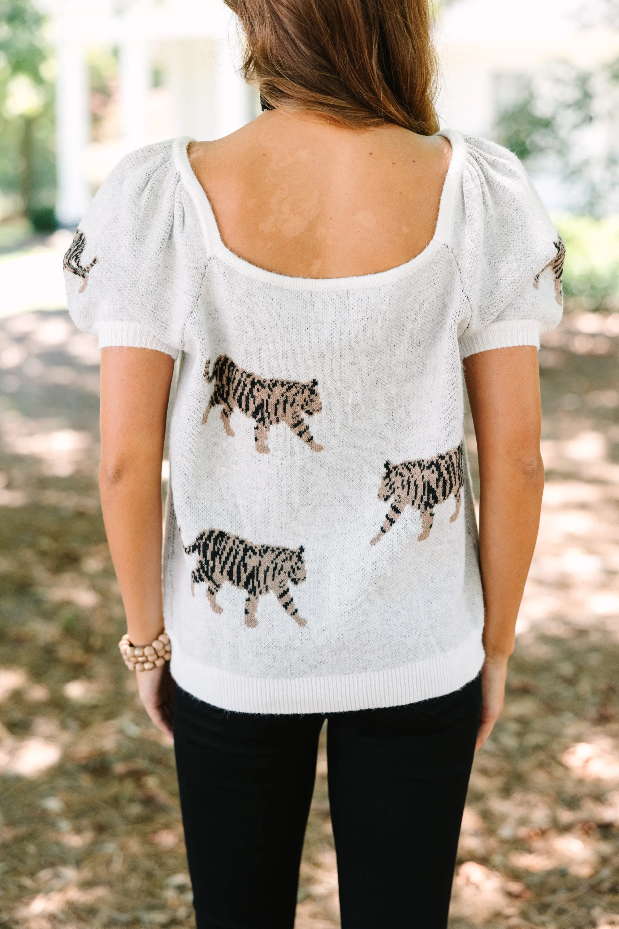 Can't Hide Ivory White TIger Print Sweater