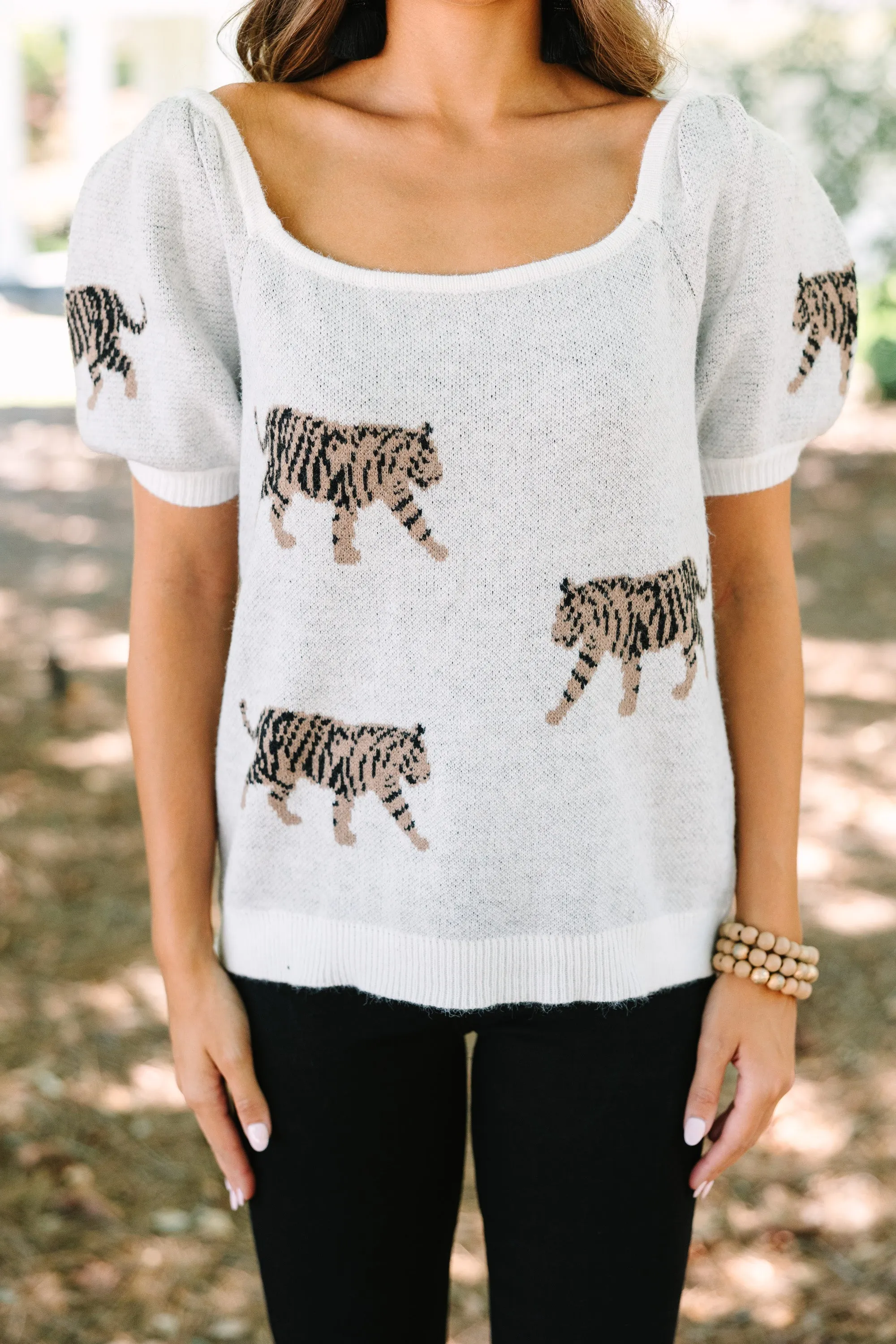 Can't Hide Ivory White TIger Print Sweater