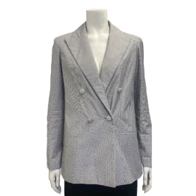 Chanel women's navy and white cotton pinstripe jacket with "Chanel" buttons