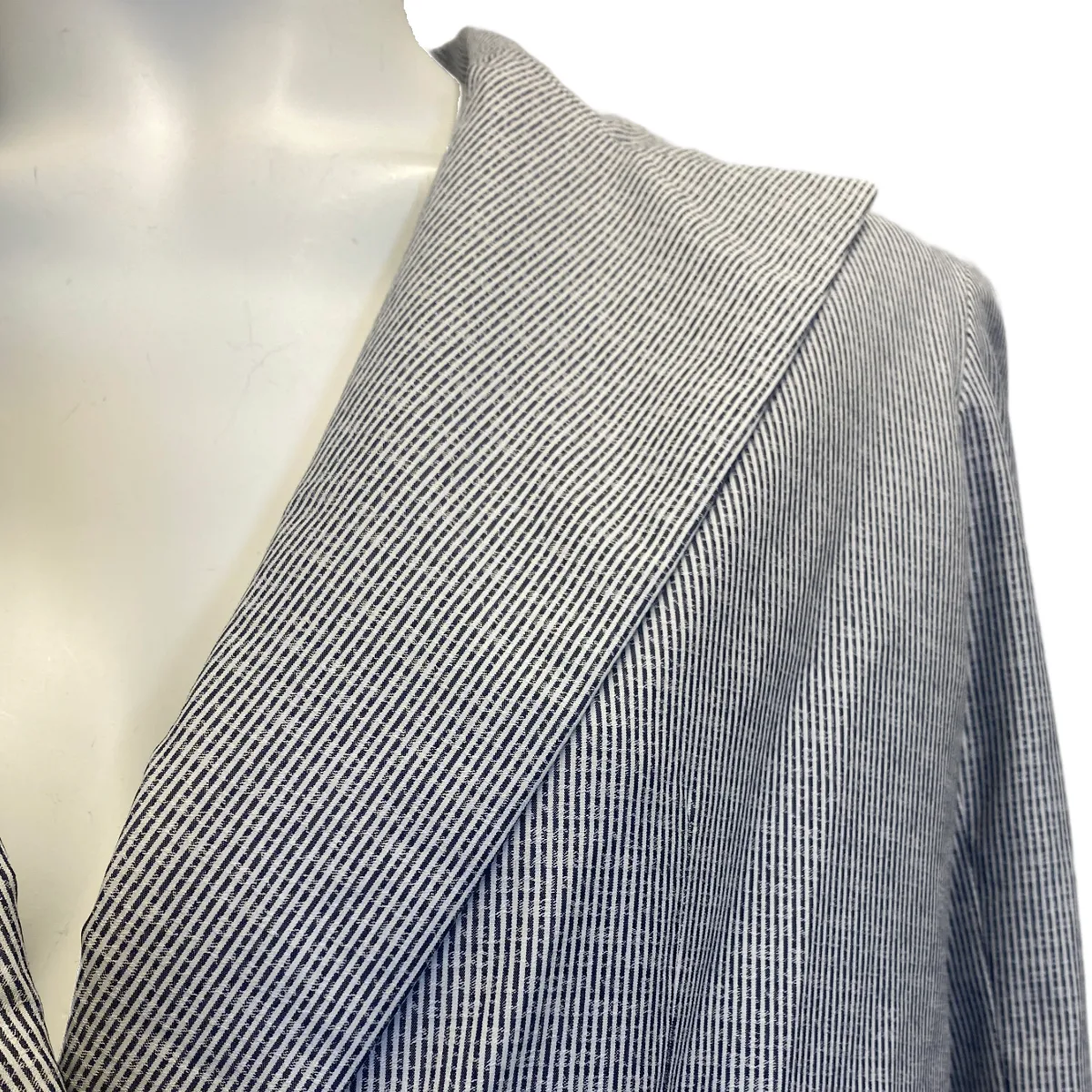 Chanel women's navy and white cotton pinstripe jacket with "Chanel" buttons