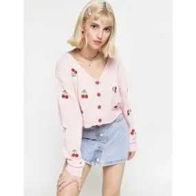Cherry Embroidered Short Cardigan