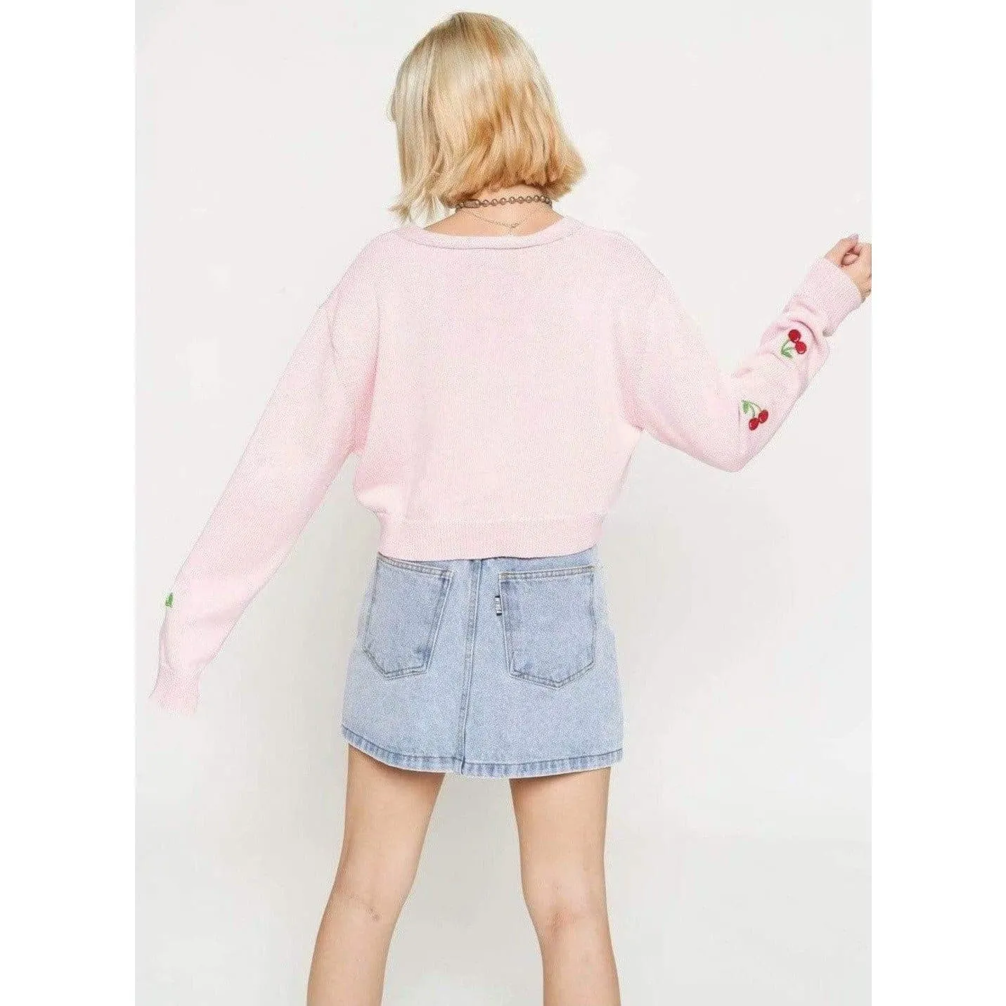 Cherry Embroidered Short Cardigan