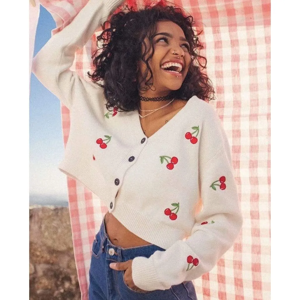 Cherry Embroidered Short Cardigan