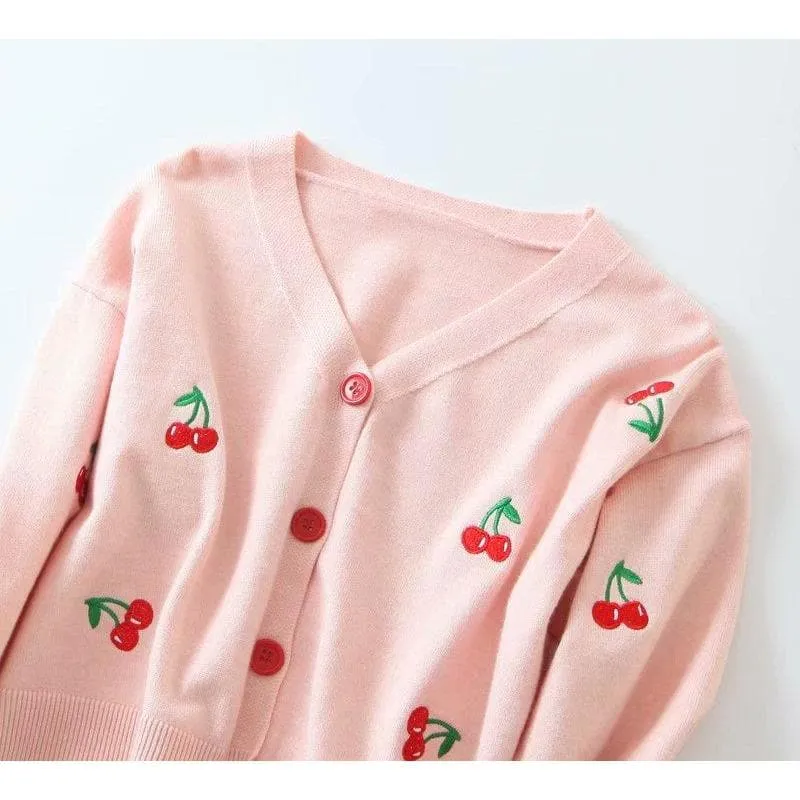 Cherry Embroidered Short Cardigan