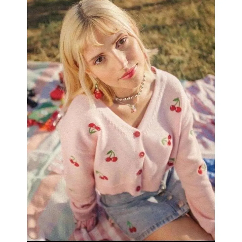 Cherry Embroidered Short Cardigan