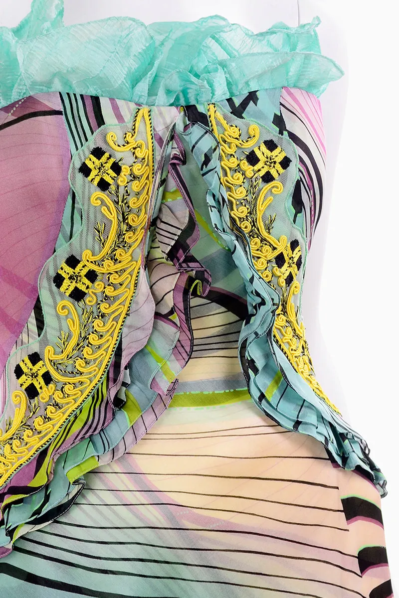 Christian Lacroix Runway 2005 Strapless Silk Ruffled Evening Dress