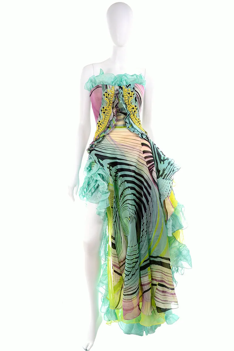 Christian Lacroix Runway 2005 Strapless Silk Ruffled Evening Dress