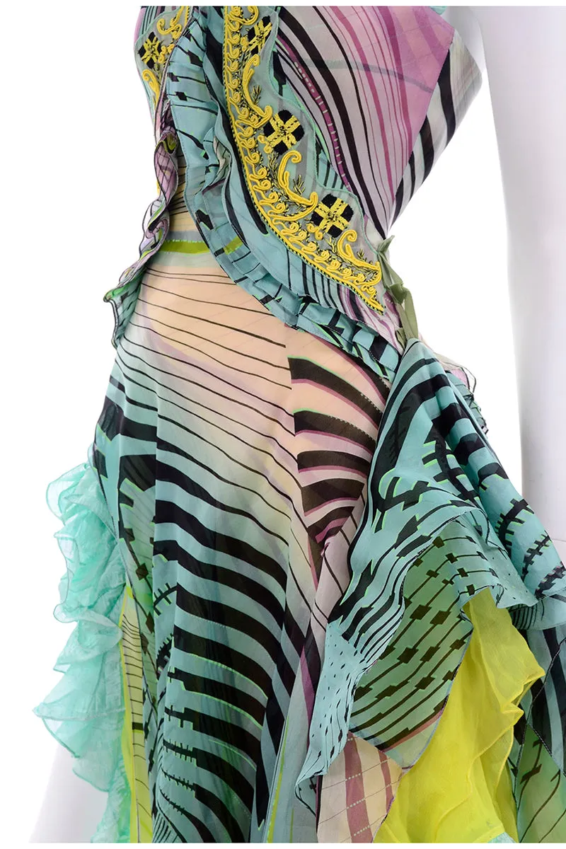 Christian Lacroix Runway 2005 Strapless Silk Ruffled Evening Dress