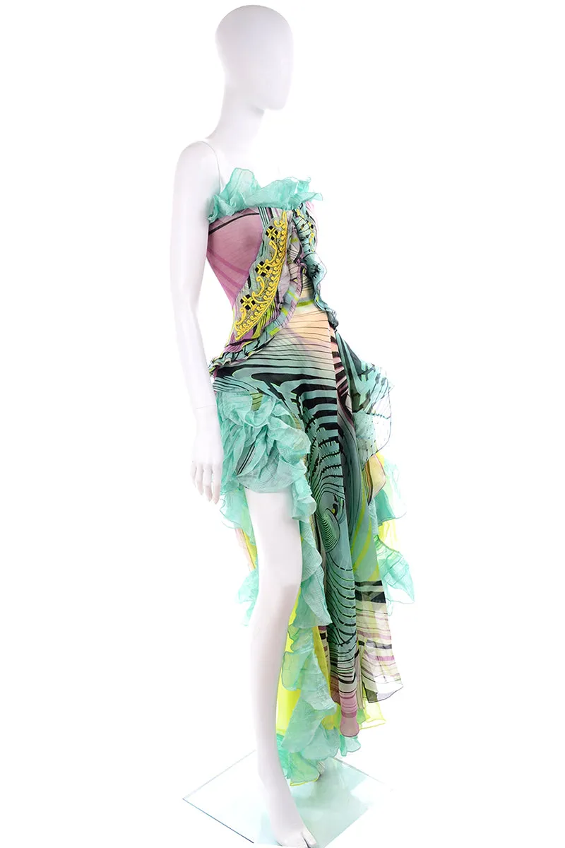 Christian Lacroix Runway 2005 Strapless Silk Ruffled Evening Dress