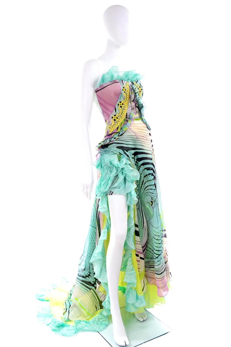 Christian Lacroix Runway 2005 Strapless Silk Ruffled Evening Dress