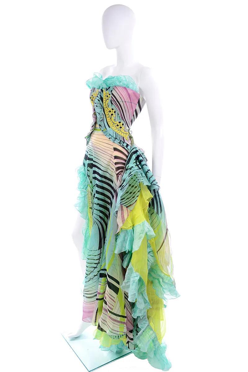 Christian Lacroix Runway 2005 Strapless Silk Ruffled Evening Dress